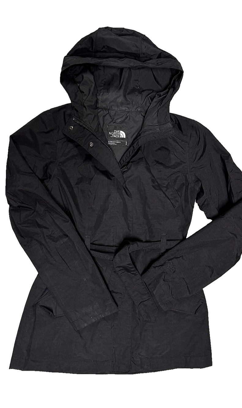 The North Face Celeste Jacket Womens S Black HyVent Belted Hooded Rain CFV8